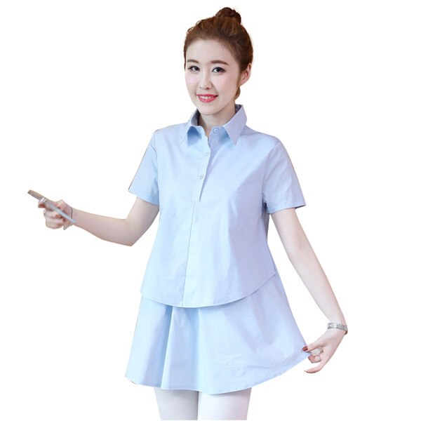 Blouses de maternité pour femme enceinte | Blouses de travail formelles, vêtements de grossesse élégants en coton, à la printemps et été 1801: summer blue / M