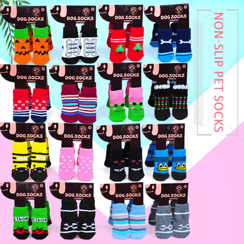 4Pcs/Set Cute Non-slip Knitted Pet Socks Teddy Dog ​​Socks Soft Pet Wool Socks Cat Shoes Socks Colorful Pet Clothes Supplies