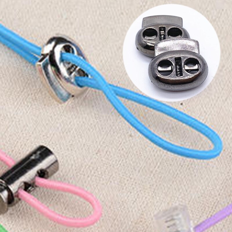 30/100Pcs Face Mask Earloop Plastic Cord Locks End Double Hole Oval Spring Toggle Stoppers Sliding Fastener Buttons