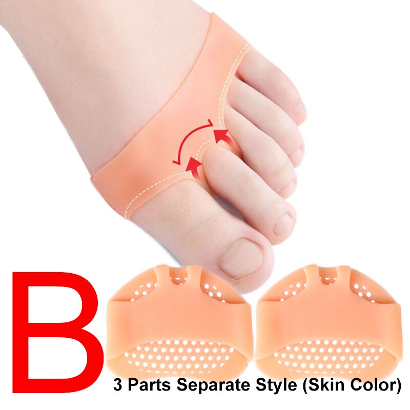 2pcs Silicone Forefoot Pads Gel Insoles Toe Separator Cushion Pad Pain Relief Shoes Insoles Finger Toe Valgus Corrector Gel Pads: (B)- Skin Color