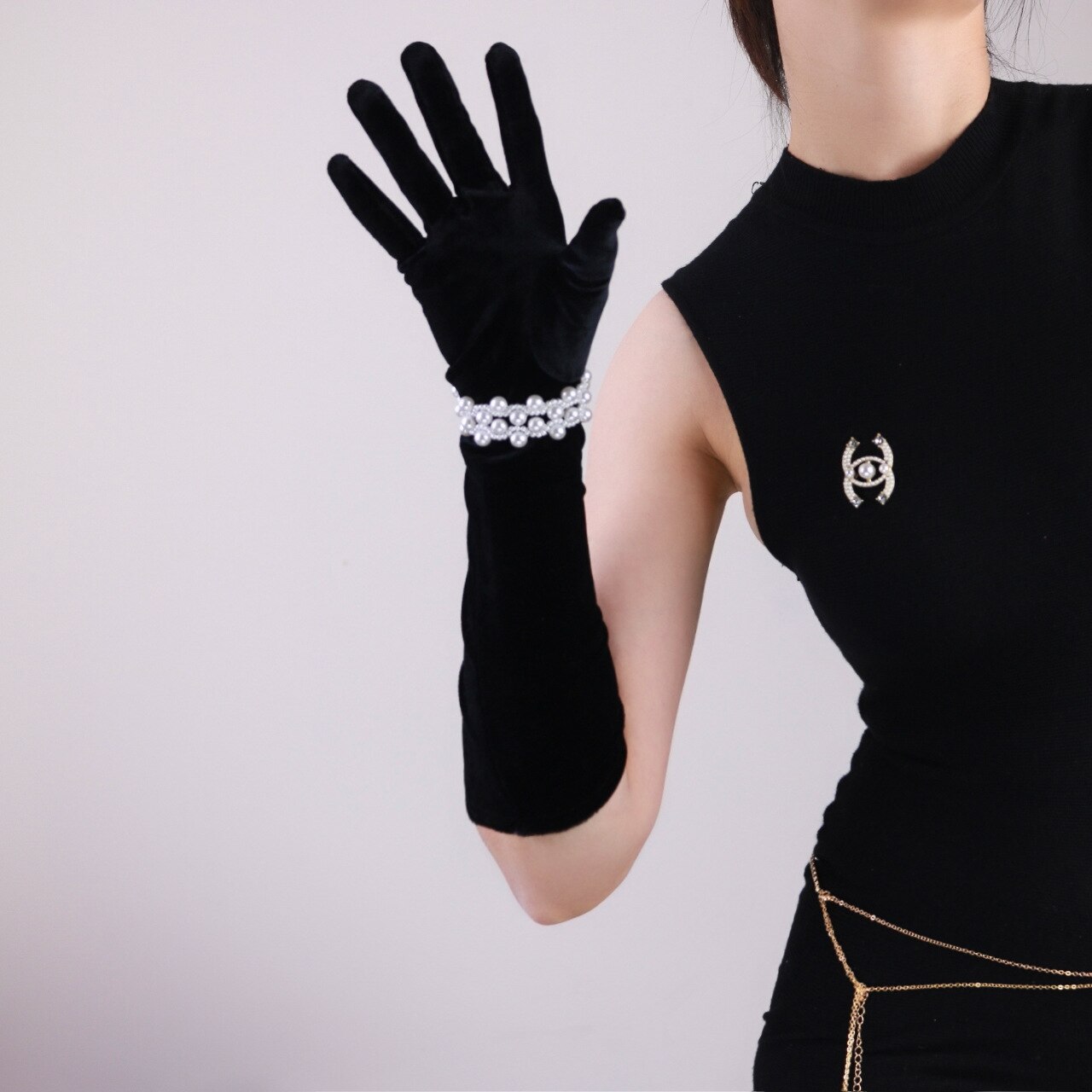 Primavera autunno donna guanti lunghi in velluto rosa viola 40cm abiti da sera da sera per feste guanti guanti da sposa in velluto caldo nero: black just glove