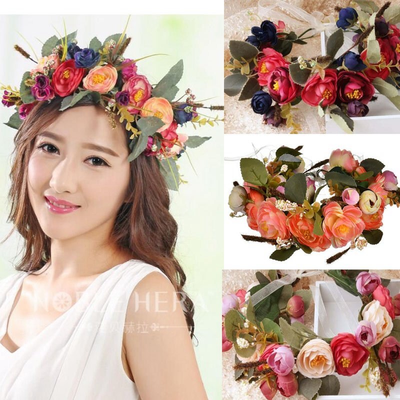 Diadema de flores grandes Bohemia para mujer, diadema, corona, vid, Festival, boda