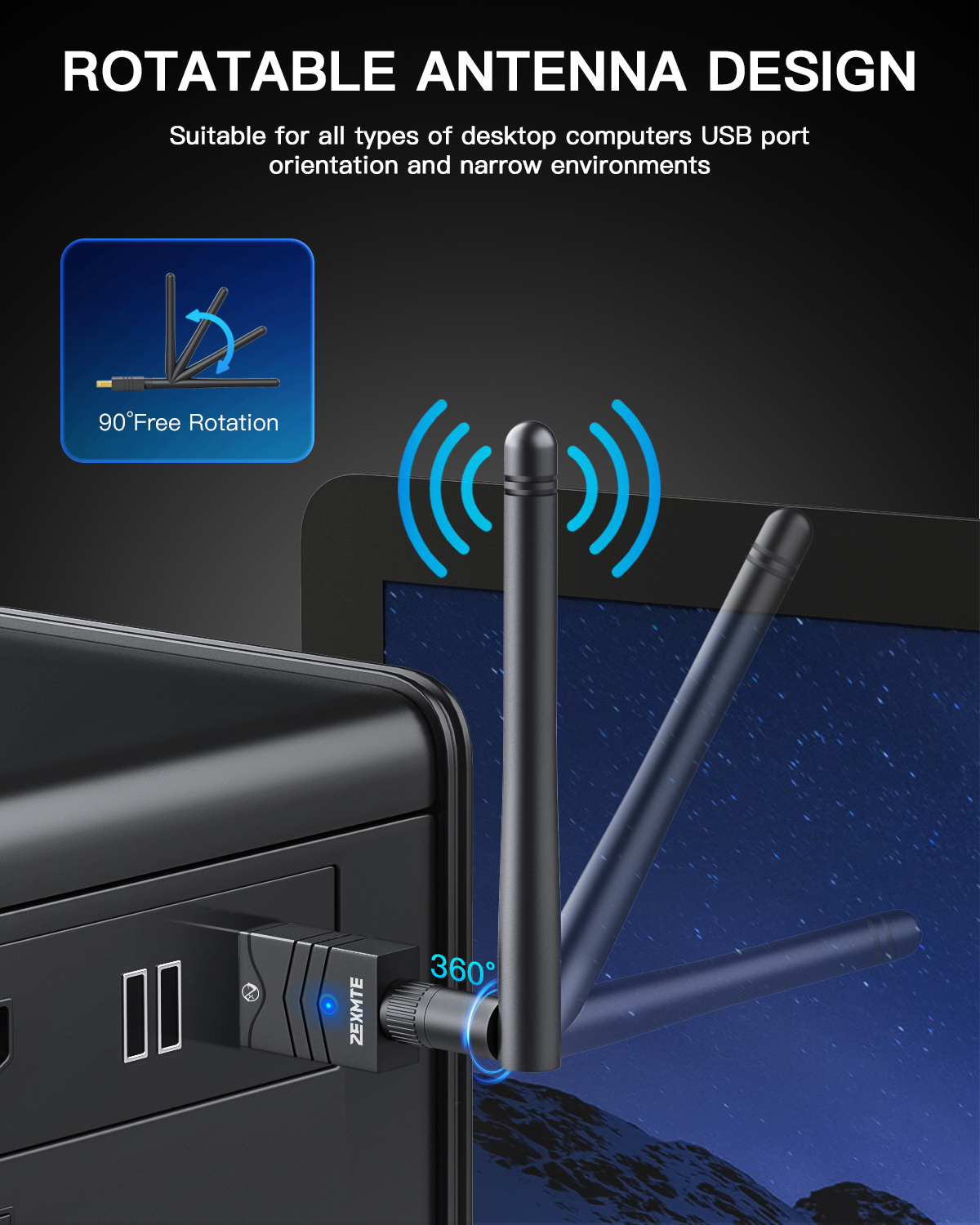 Zexmte 100M Bluetooth 5.1 adattatore USB EDR Antenna Dongle ricevitore Audio trasmettitore per Windows 11/10/8 tastiera Mouse altoparlanti