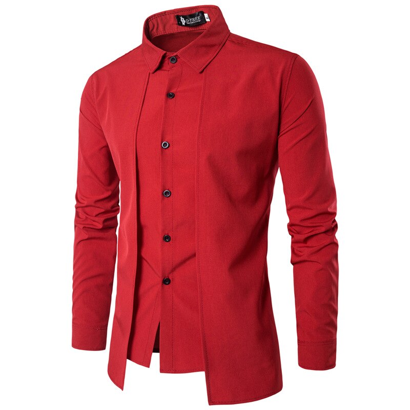 Zogaa skjorte herre casual slim fit skjorter lange ærmer nedsænkede krave herre kjole skjorter solide sorte røde skjorter til herre tøj: Rød / L