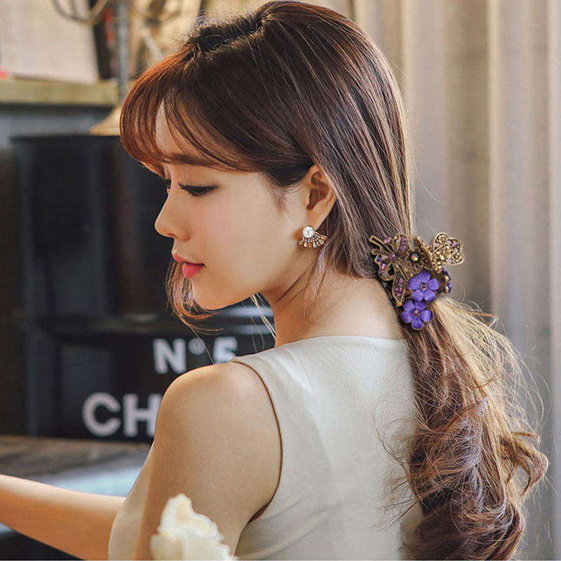 Pinzas para el pelo con diamantes de imitación para mujer, pasadores grandes con flores y mariposas, accesorios para el cabello, herramienta de peinado de