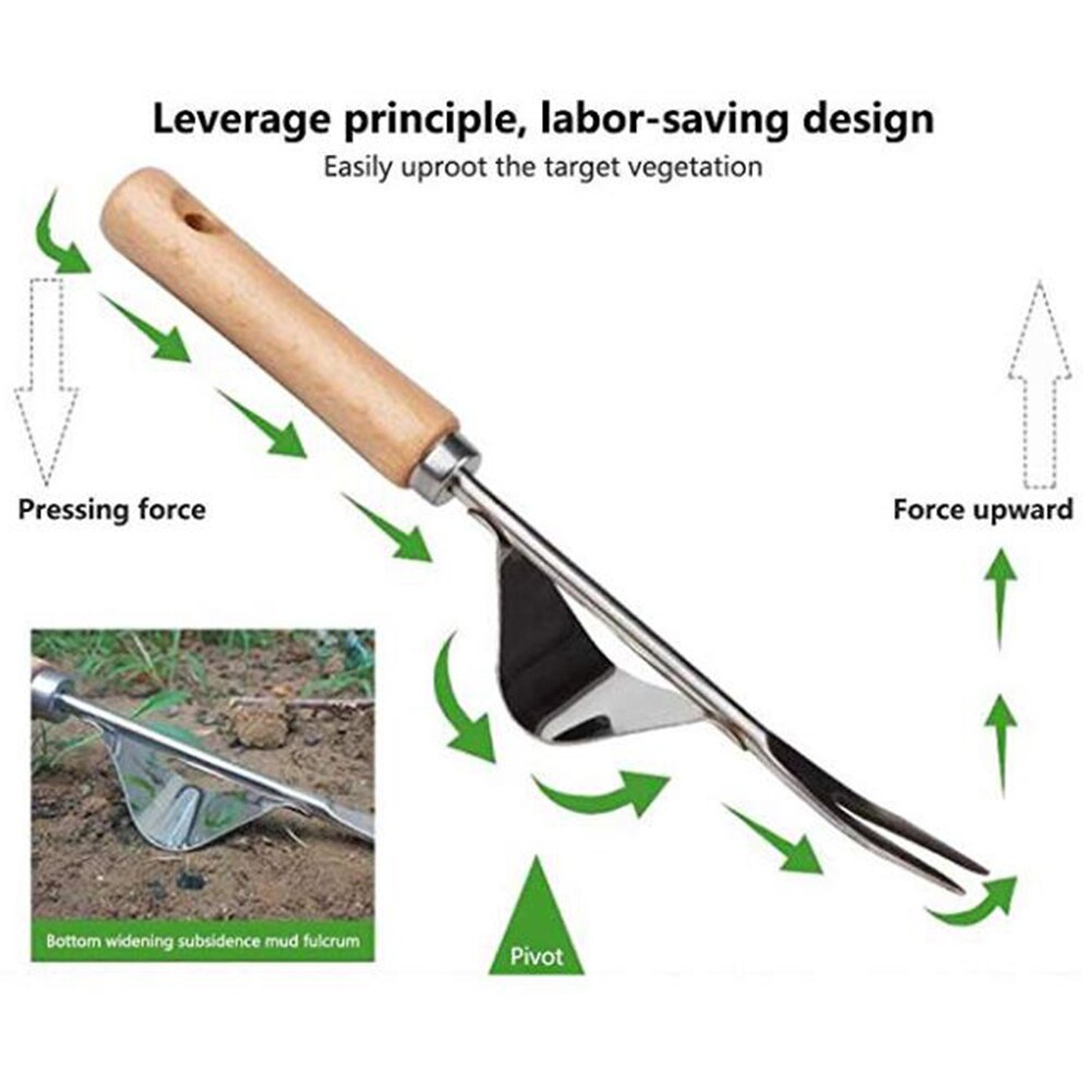 Wood Handle Stainless Steel Garden Weeder Hand Weeding Removal Cutter Puller Tools Multifunction Weeder Transplant