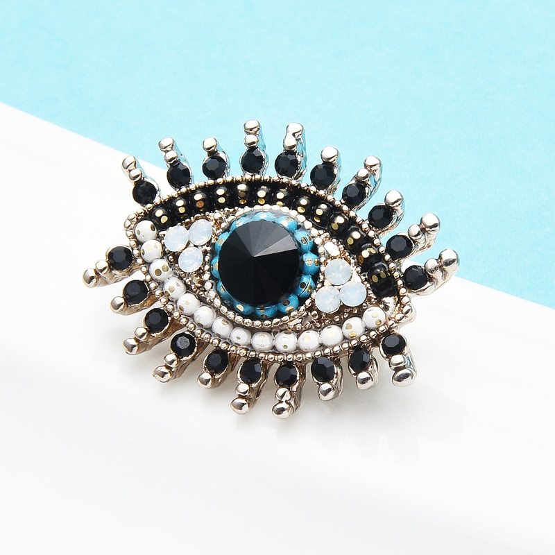 Wuli&baby petites broches œil bleu noir strass pour femmes, alliage, perles simulées, épingles à col