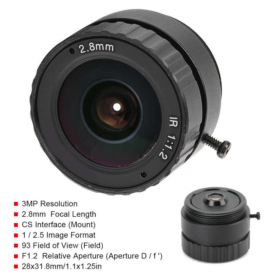 CCTV Camera Lens 2.8mm 3MP F1.2/2.5 CS Mount Fixed CCTV Security Camera Lens