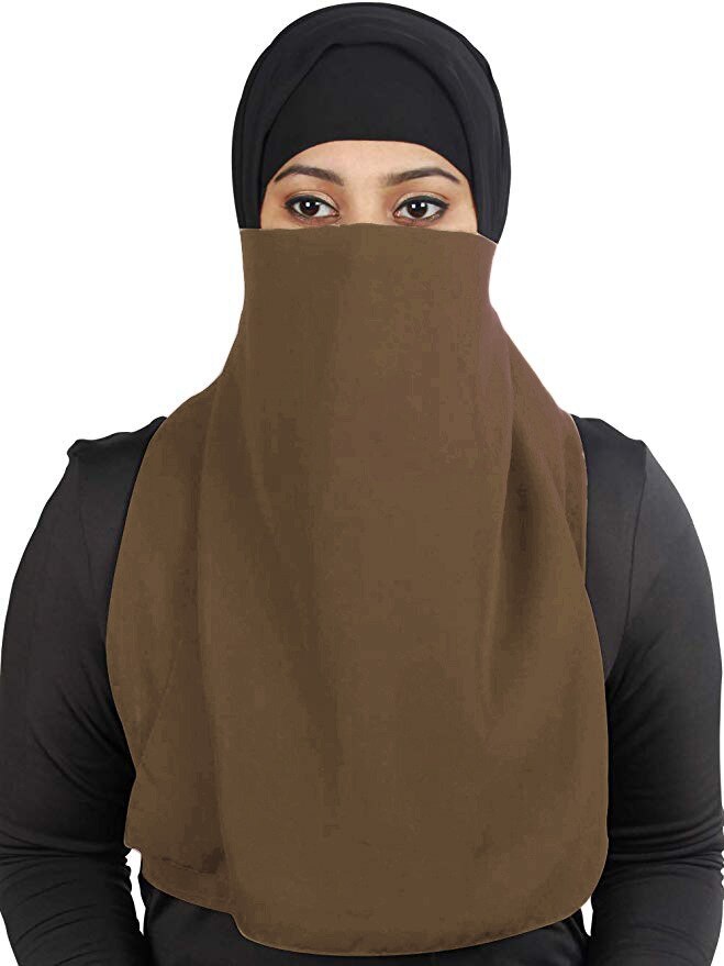 Muslim Women Veil Islamic Face Cover Arab Prayer Hijabs Hat Cap Full Cover: Coffee