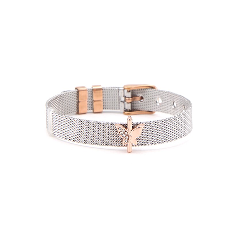 Somsoar Schmuck Versilberung rose gold Edelstahl Mesh Armband mit 1 stücke Rose Gold Rutsche Charme DIY Schmuck als Beste: SET 2