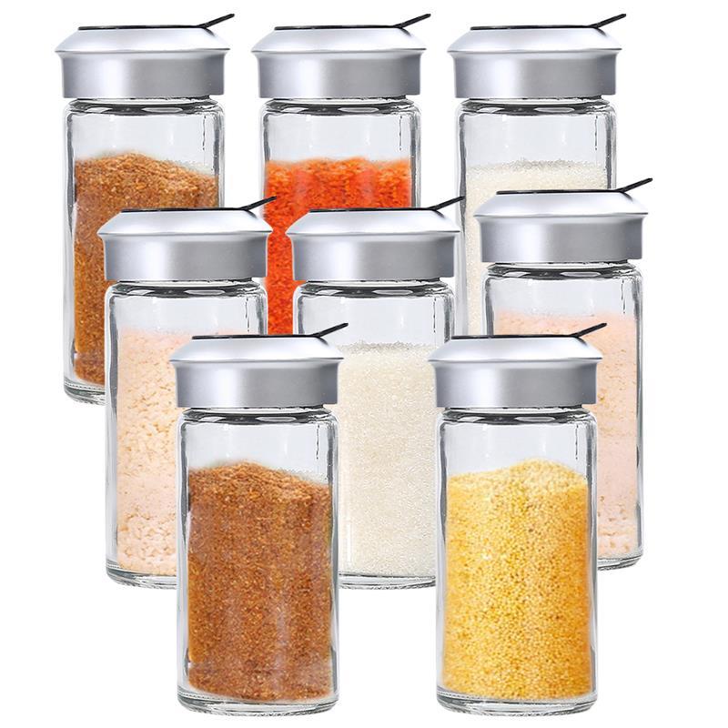 10 stk gjennomsiktig glass kjøkkenutstyr krydder pepper shaker krydderkrukke roterende deksel krydderkanne salt sukkerflaske: 3