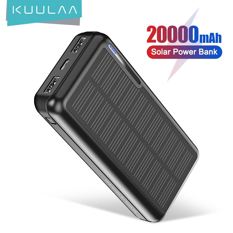 Kuulaa Solar Power Bank 20000 Mah Draagbare Opladen Powerbank 20000 Mah Outdoor Usb Poverbank Externe Batterij Oplader Voor Xiaomi