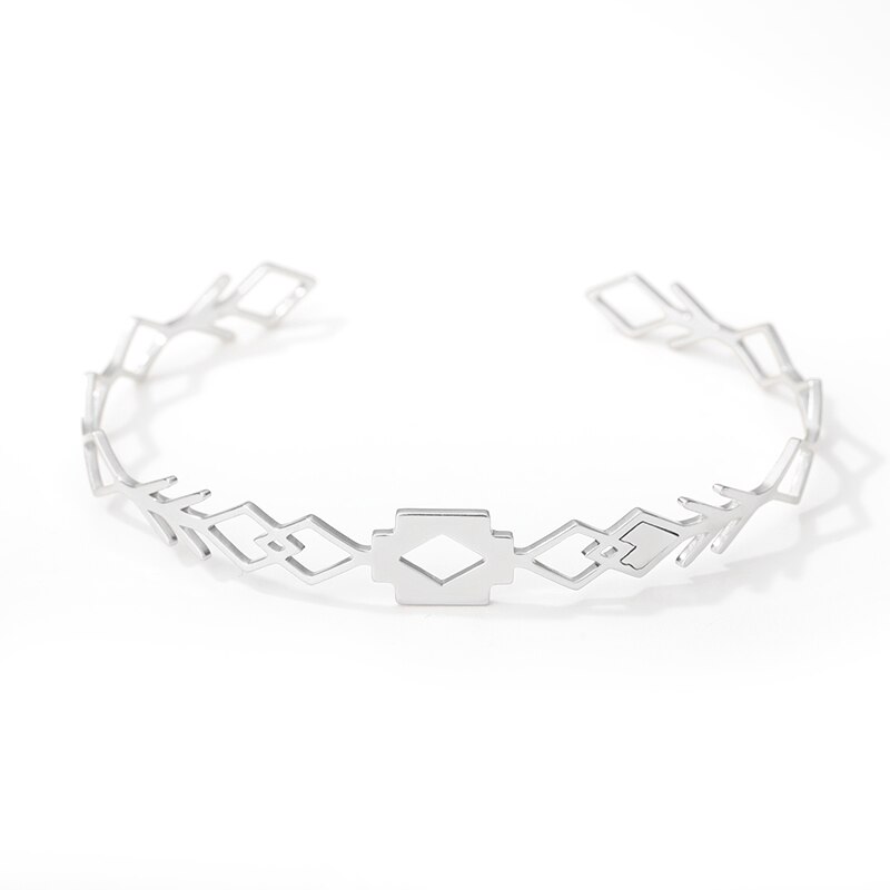 Moda pulseiras de aço inoxidável pulseira para as mulheres aberto folhas de ouro ramos pulseira casual pulseira manguito pulseira jóias presente: Banhado em Prata