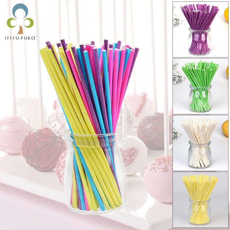100 stk/lot godteri farget papir slikkepinner for cake pops candy popcake pinne 10*3.5cm hjemmebakst gyh