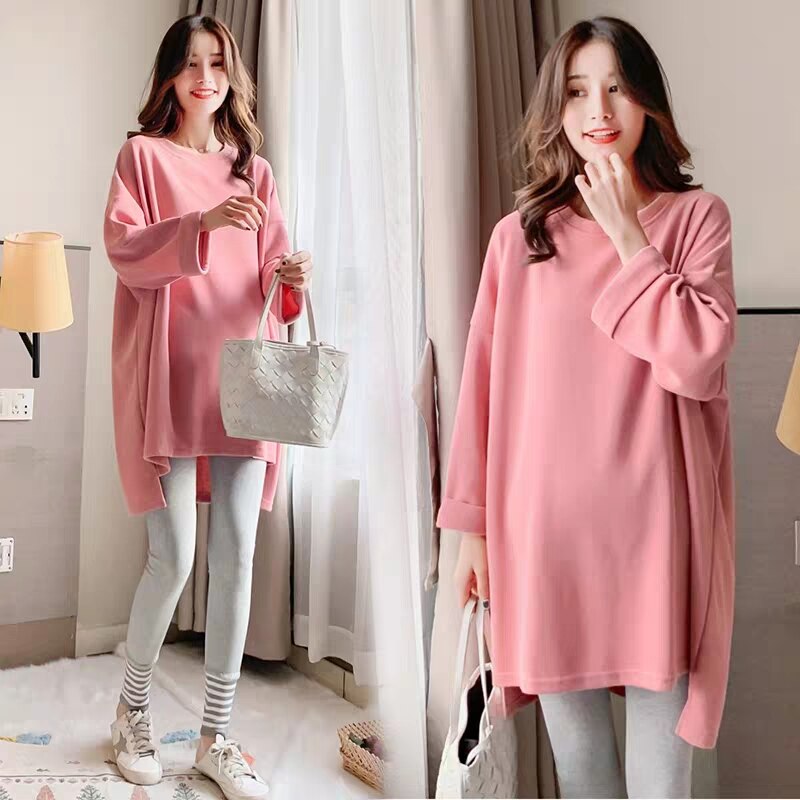 Good Pregnant Women Long Loose T-shirt Solid Color High Low Irregular Maternity Cotton Tees Plus Size Pregnancy Tops