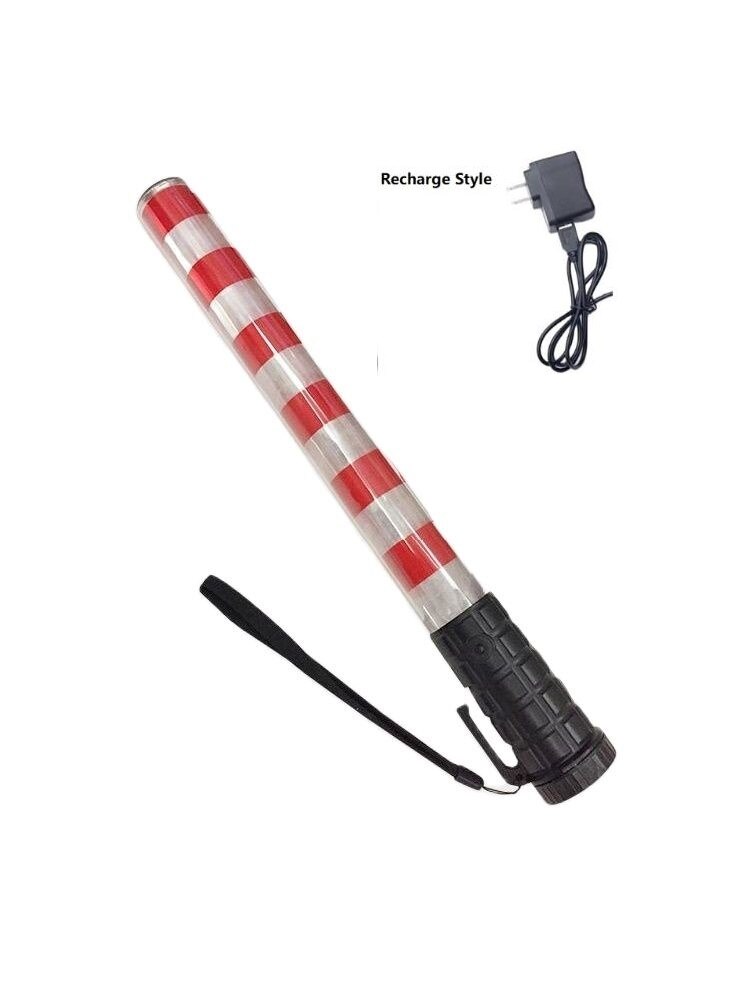 Bastón de tráfico de advertencia LED intermitente, tubo rojo y blanco recargable de 40CM, con botón e imán: USA Plug
