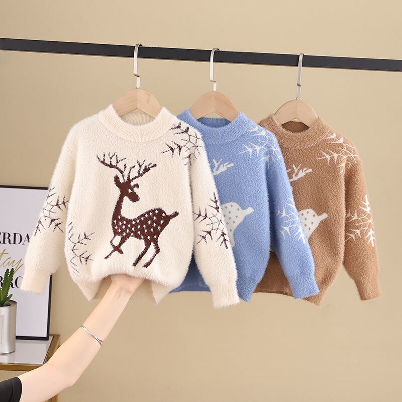 80cm-140cm børne sweater drenge strikket top baby koreansk version top rund hals varm - holder tegneserie