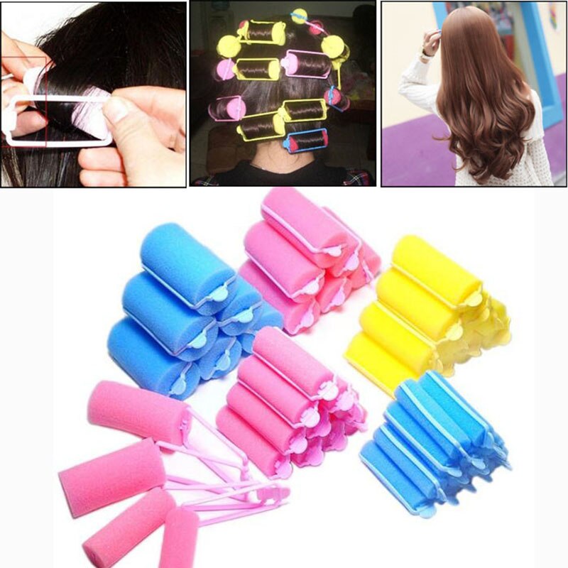 10pcs Gesp Zachte Spons Foam Hair Curler Roller Curling Styling Salon Kapper Kappers Hairstyling Twist Gereedschap Kit