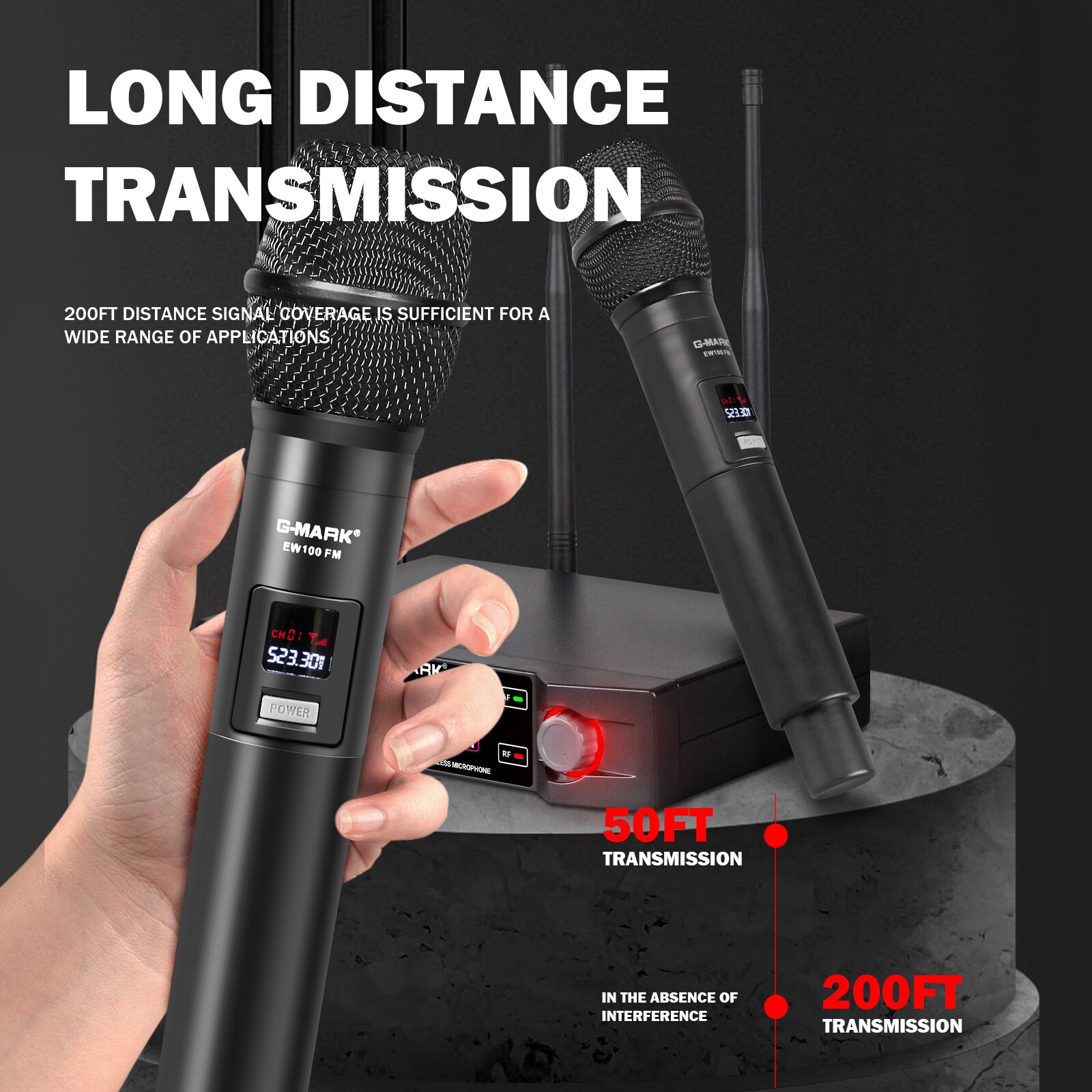 Karaoke Microphone G-MARK EW100 UHF Handheld Mic Fixed Frequency 50M For Home Party Show Wedding