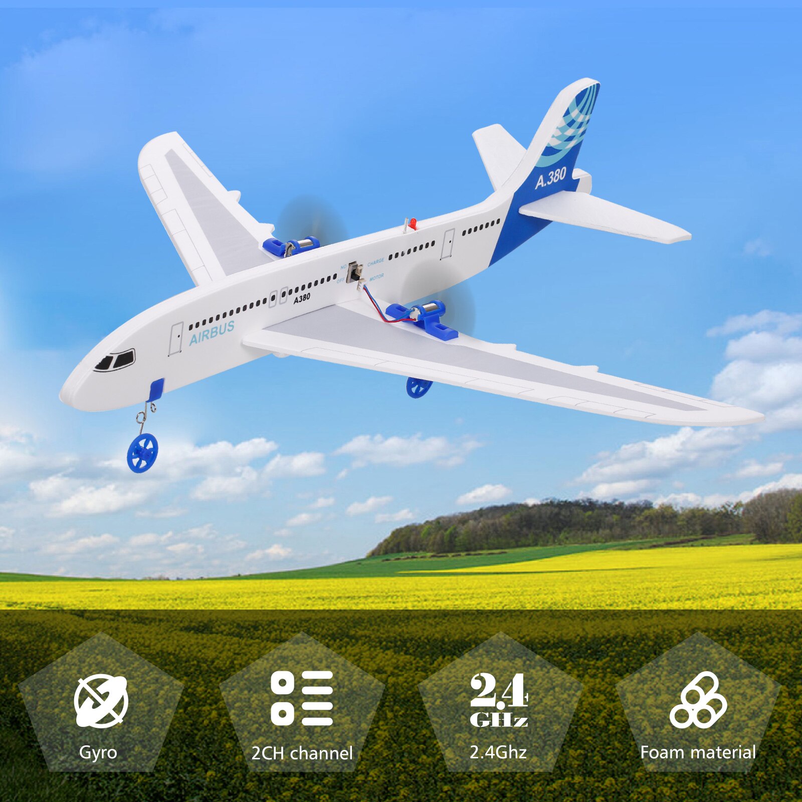 A380 RC Airplane 2.4GHz 2CH Small Plane DIY Flight Toys Foam RC Plane for RC Toys beginner