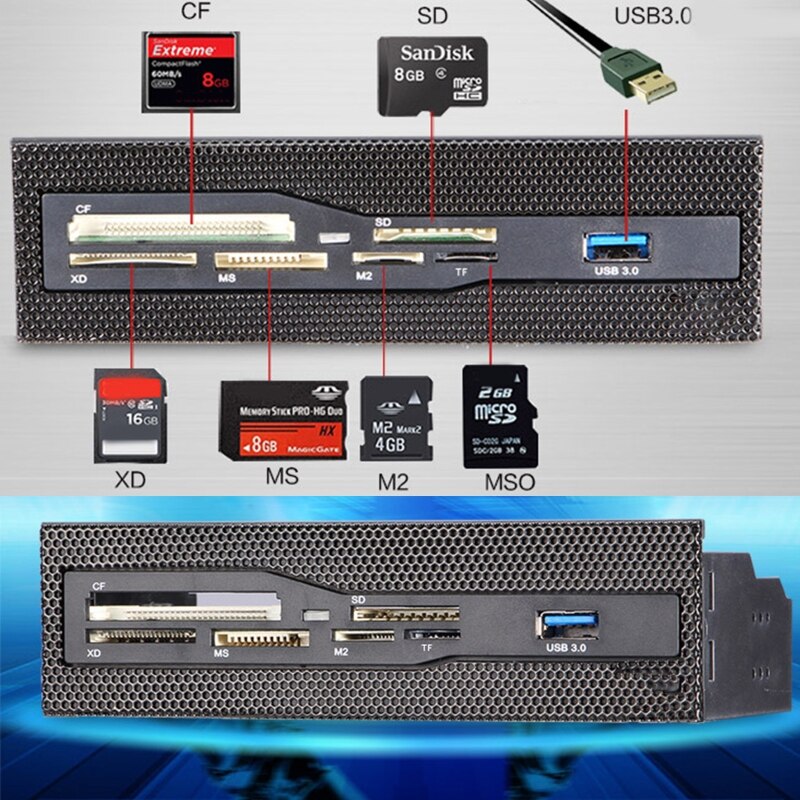 Media Dashboard USB 3.0 Front Panel M2.MSO SD MS.XD CF Card Reader for Computer .