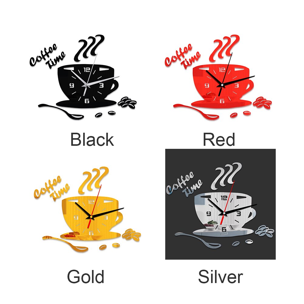 Wall Clock Kitchen Home Decor Sticker Adhesive Numerals 3D Coffee Mute