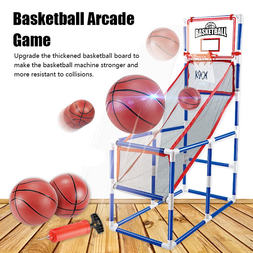 Juego de Arcade de baloncesto para niños, juego de deporte para interior/exterior, aro de baloncesto de un solo disparo con 2 pelotas de baloncesto inflador