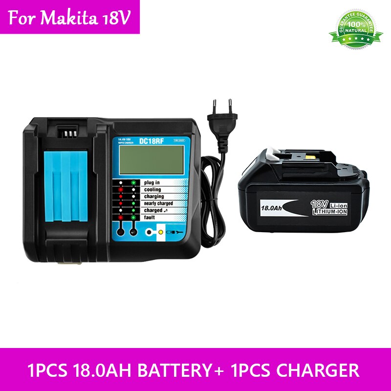 Original For Makita 18V 18000mAh 18.0Ah Rechargeable Power Tools Battery with LED Li-ion Replacement LXT BL1860B BL1860 BL1850: Red