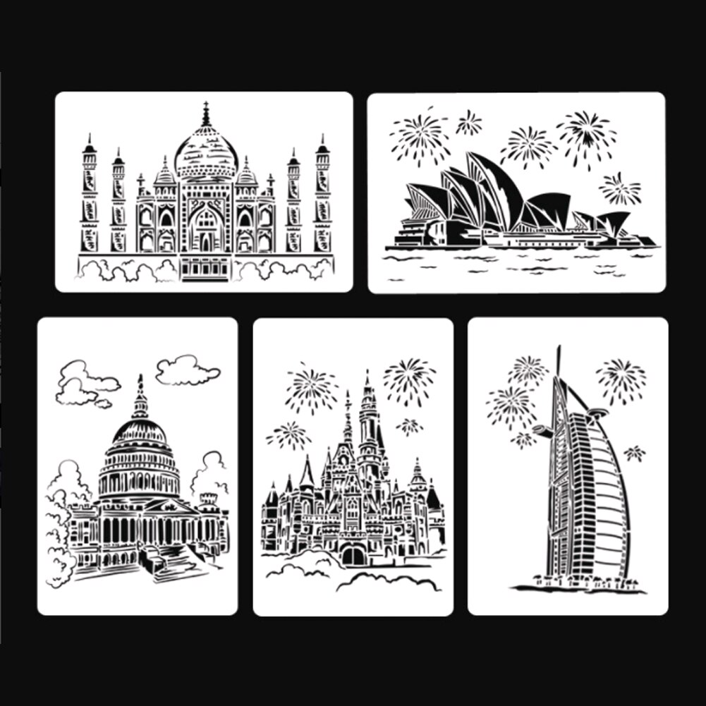 Hollow Flower Template DIY Architecture Series Painting Template Openwork City A4 Lace Ruler Template Student Supplies
