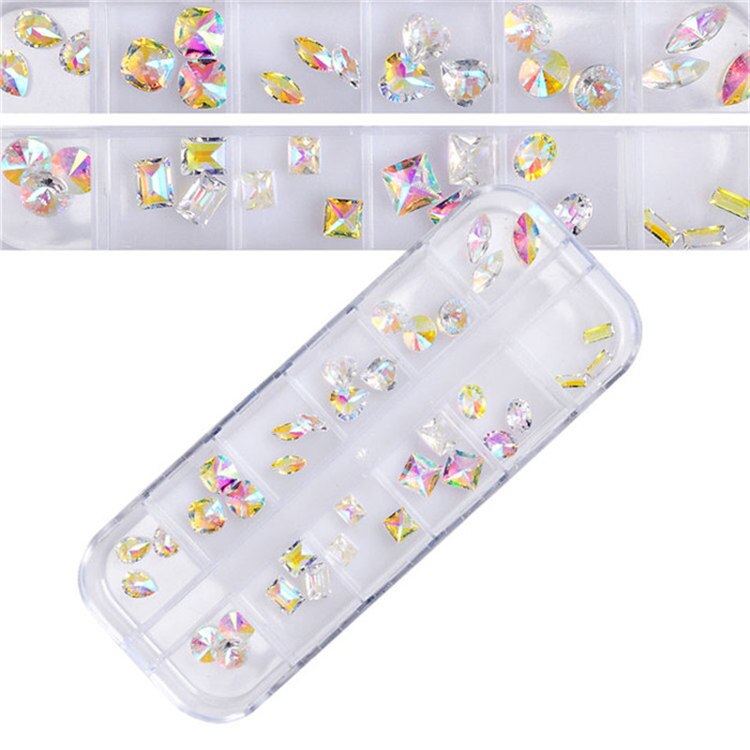 Mix 12 Kleur Cirkel Kralen Nail Art Tips Rhinestones Glitters Acryl Uv Gel Gems Decoratie Met Hard Case: A12