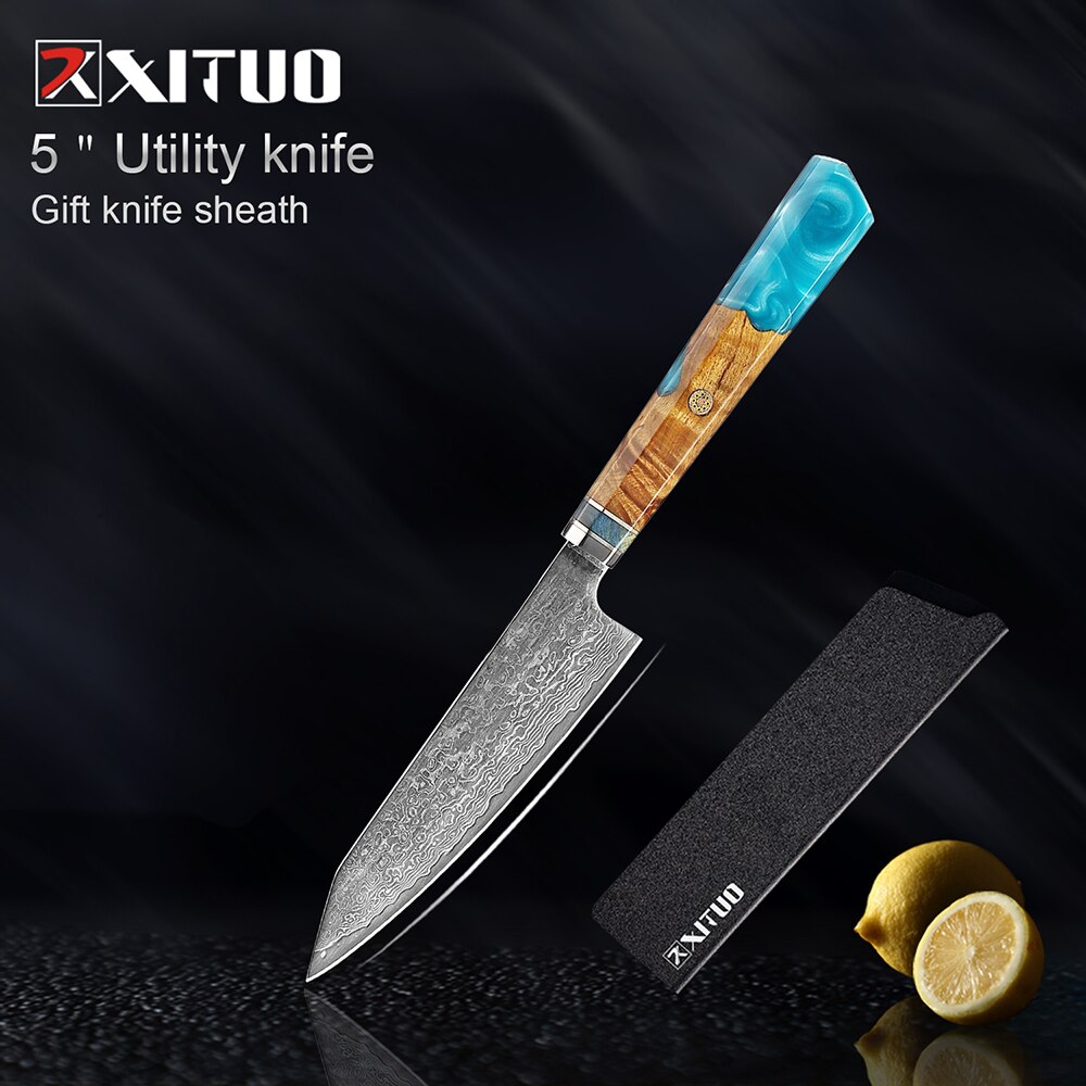 XITUO Kitchen Chef Knife Damascus Knife Set Japanese Knife Damascus Steel VG10 Santoku Paring Knives Cooking Tool: 5-DMTLSZ-R8