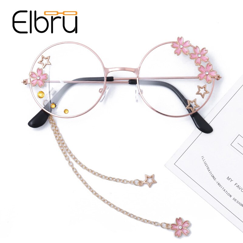 Elbru sød sakura vedhæng optiske briller stel kvinder piger runde retro briller cosplay indretning briller glas oculos de gafas: Default Title