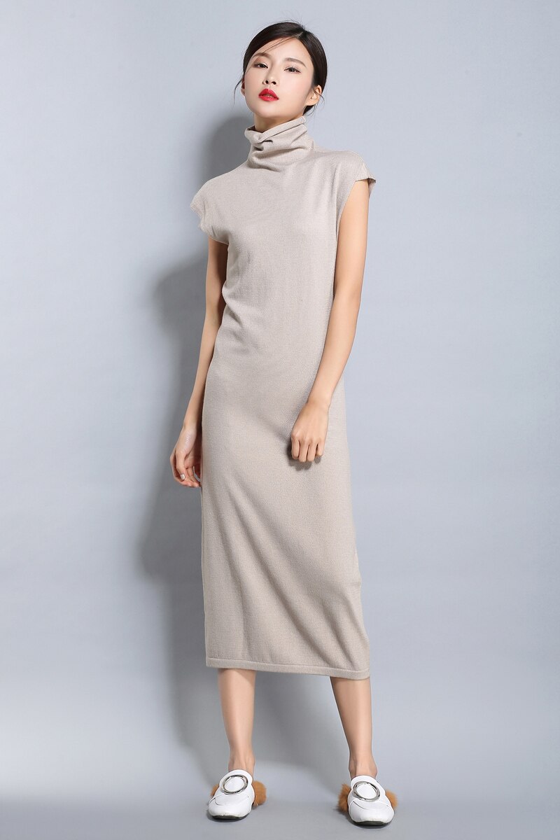 Women's Spring And Summer Cashmere Dresses Women Knitted Pullovers Female Long Solid Turtleneck