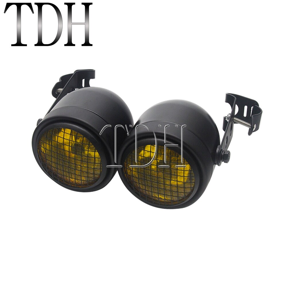 Motorcycle Retro Headlight Mesh Grill Twin Dual Cafe Racer Front Head Light Lamp Bracket Mask Kits For Harley Dirt Bikes: D black yellow