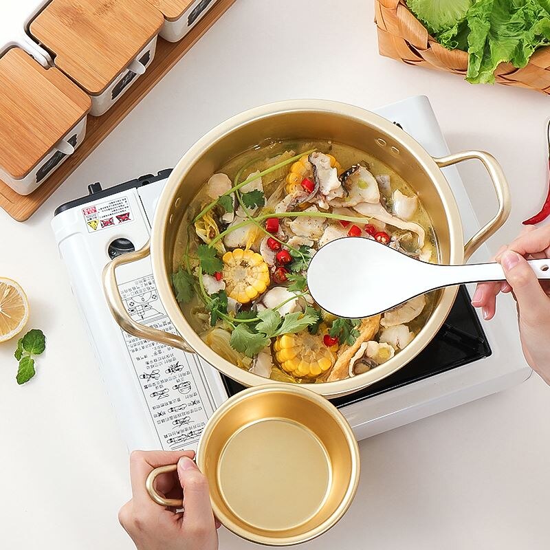 Szykowne złote garnek robić zupy ze stopu aluminium nie-Stick garnek robić mleka Stockpot kuchenka sałatka miska na makaron kuchnia narzędzia kuchenne 1PC zestaw garnków
