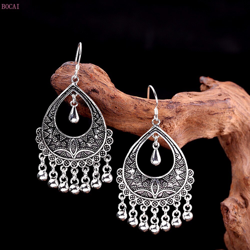 BOCAI thailändisch silber ohrringe für frauen reine handgemachte ohrringe S925 reinem silber schmuck frauen übertrieben Quaste Ohrringe