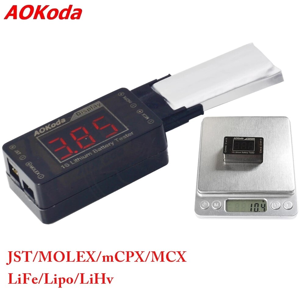 AOKoda AOK-041 1S Lipo/Leben/LiHv Batterie Tester Anzeige für Prüfer Für JST MOLEX mCPX MCX Stecker stecker Batterie Spannung