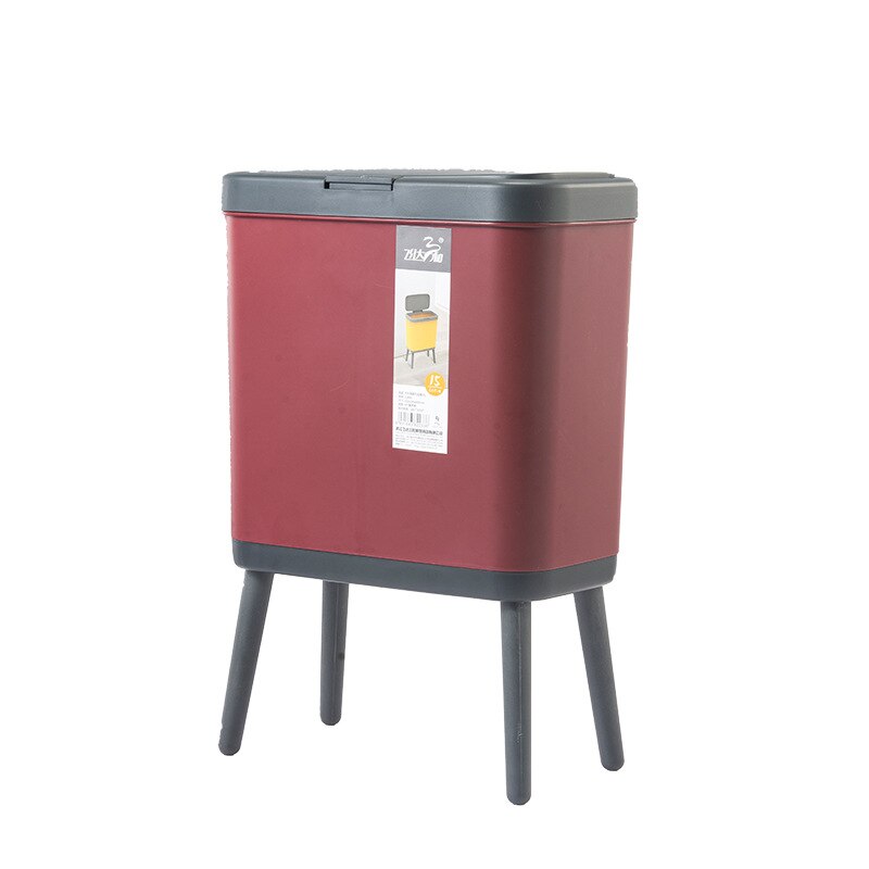 Beautiful 15L Large-capacity Kitchen Trash Cans Bedroom High-footed Garbage Storage Bin with Lid Waste Bins Bathroom Dustbin: Red