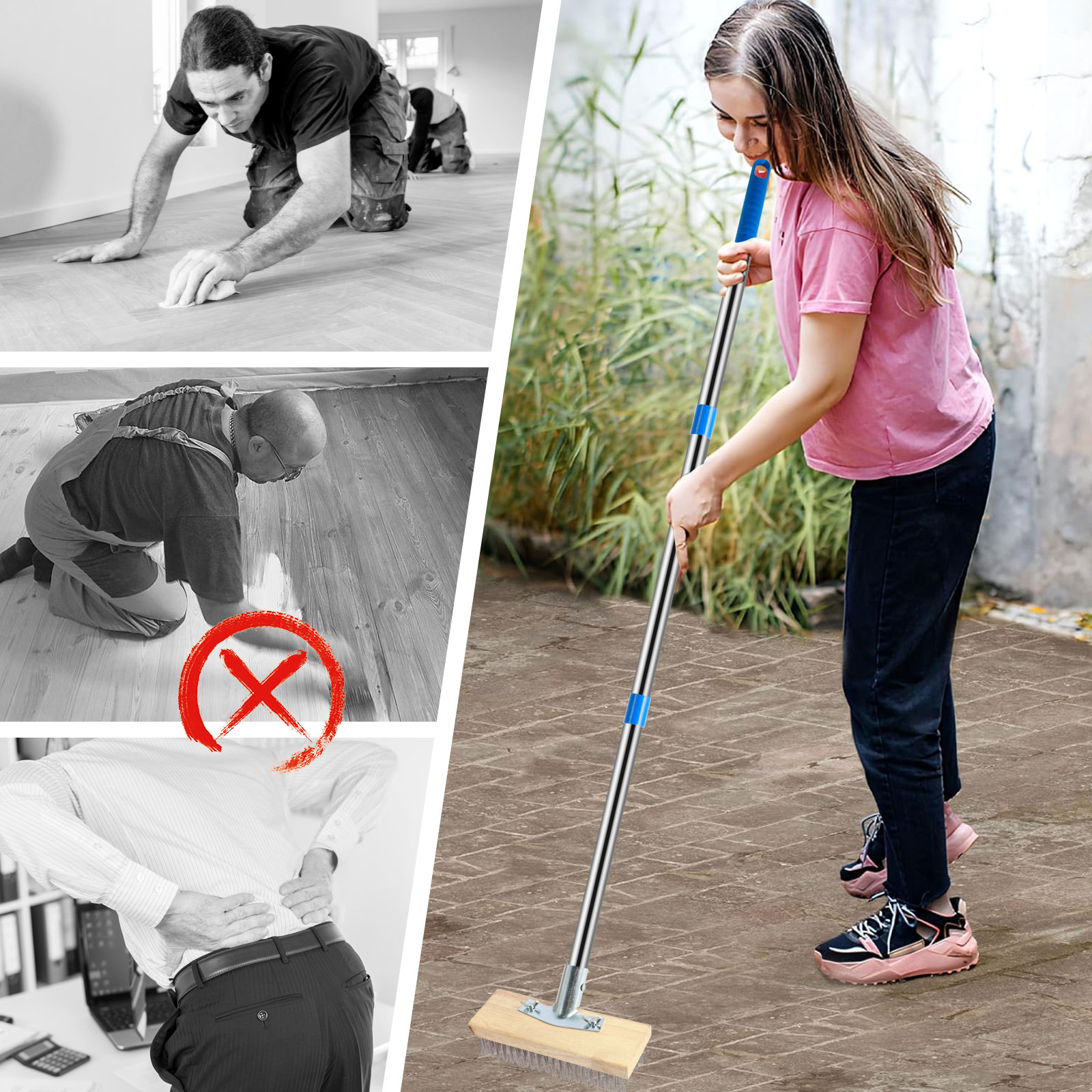 Roestvrij staaldraad vloerborstel Home Clean Scrubber Vlekverwijderaar Reinigingsbezem Garage Patio Vloer Stalen borstel