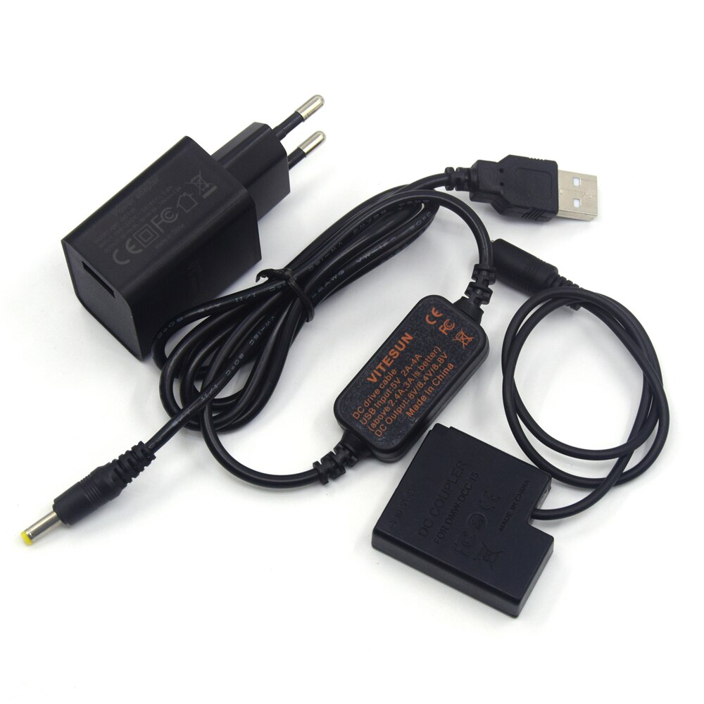 DMW-BLH7E BLH7 Dummy Battery DMW-DCC15+Power Bank Charger USB Cable+Adapter for Lumix DMC-GM1 GM5 GF7 GF8 GF9 LX10 LX15 camera