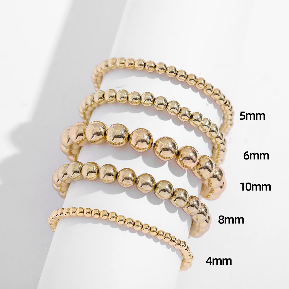 Gold Color beads Bracelet For Women Big Round Beaded Handmade Chain Bracelet stack Charm Jewelry