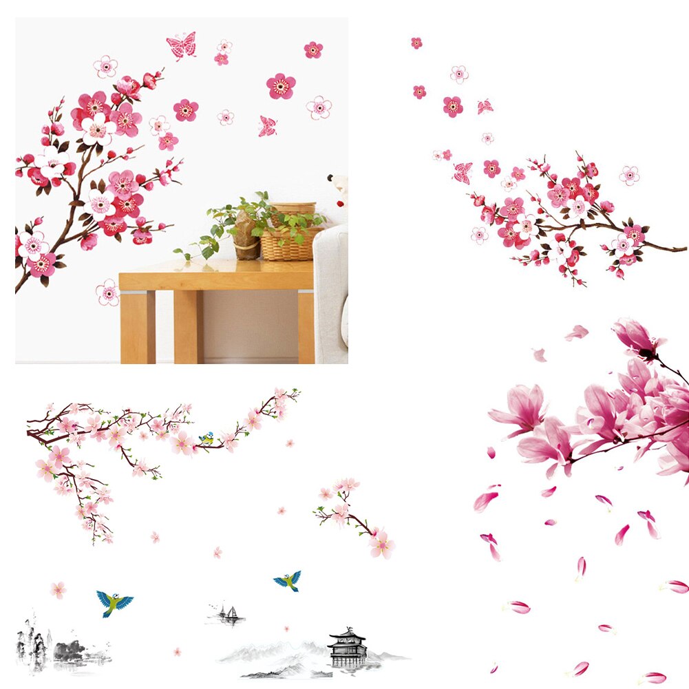 Cherry Blossom Flower Wall Stickers DIY Adhesive Wallpaper Waterproof Living Room Bedroom Wall Decals Art Murals Poster