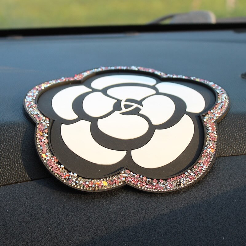 Färg diamant camellia halkskyddsmatta auto silikon interiör instrumentbräda telefon anti-halk förvaringsmatta kuddar: Rosa