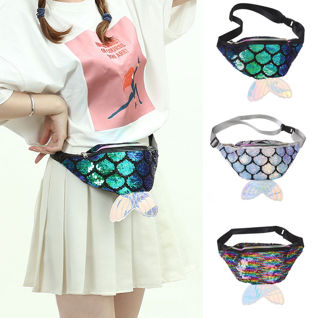 Frauen fanny Pack Bunte Pailletten Taille Tasche Brust Beutel Schulter Gürtel Tasche Meerjungfrau Schwanz Beste Für Mädchen p15