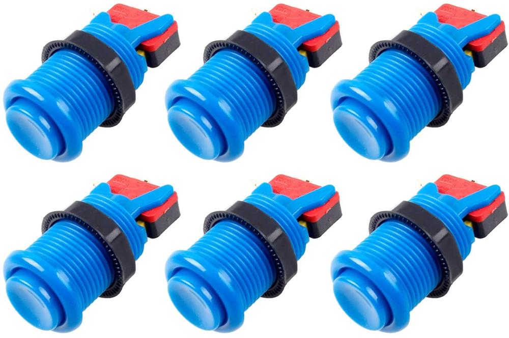 Botones de Arcade estándar de estilo americano, botones conmutables tipo Happ de 30mm, 187 "(4,8mm), Mame Jamma terminal para, piezas de Kit, 6 uds.: Blue