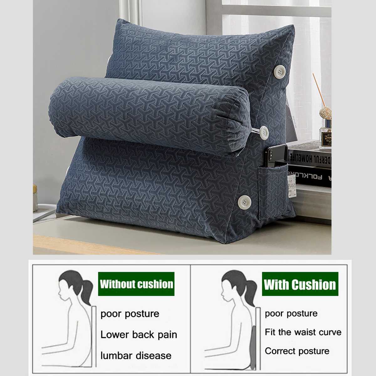 45*50*22cm Comfort Wedge Bed Reading Pillow Large Big Sofa Bedside Bed Lumbar Support Cushion Backrest Back Rest Pillow Bedroom