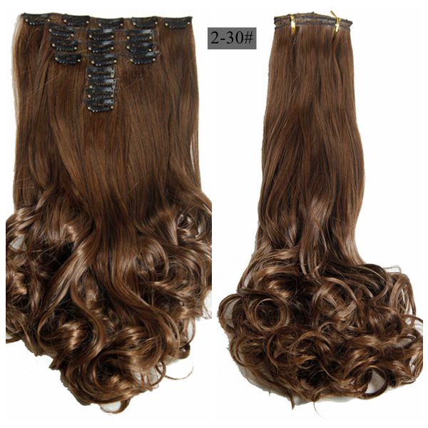 Luksus til fletning 50cm fremhævede farve syntetiske clips ins hårstykker bølget syntetisk clip on hair extensions 50cm 8 stk/sæt: 2/30#