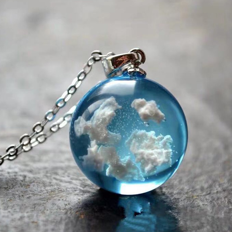 Handmade Blue Sky White Cloud Transparent Spherical Resin Pendant Clavicle Chain Necklace Necklaces Pendants Christmas