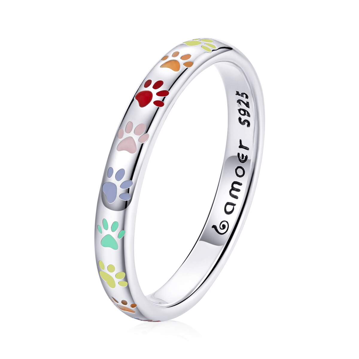 WOSTU 925 Sterling Silver Rings Demon Eye Rainbow Heart &amp; Paw Colorful Finger Rings For Women Female Fine Jewelry: 8 / FNR179