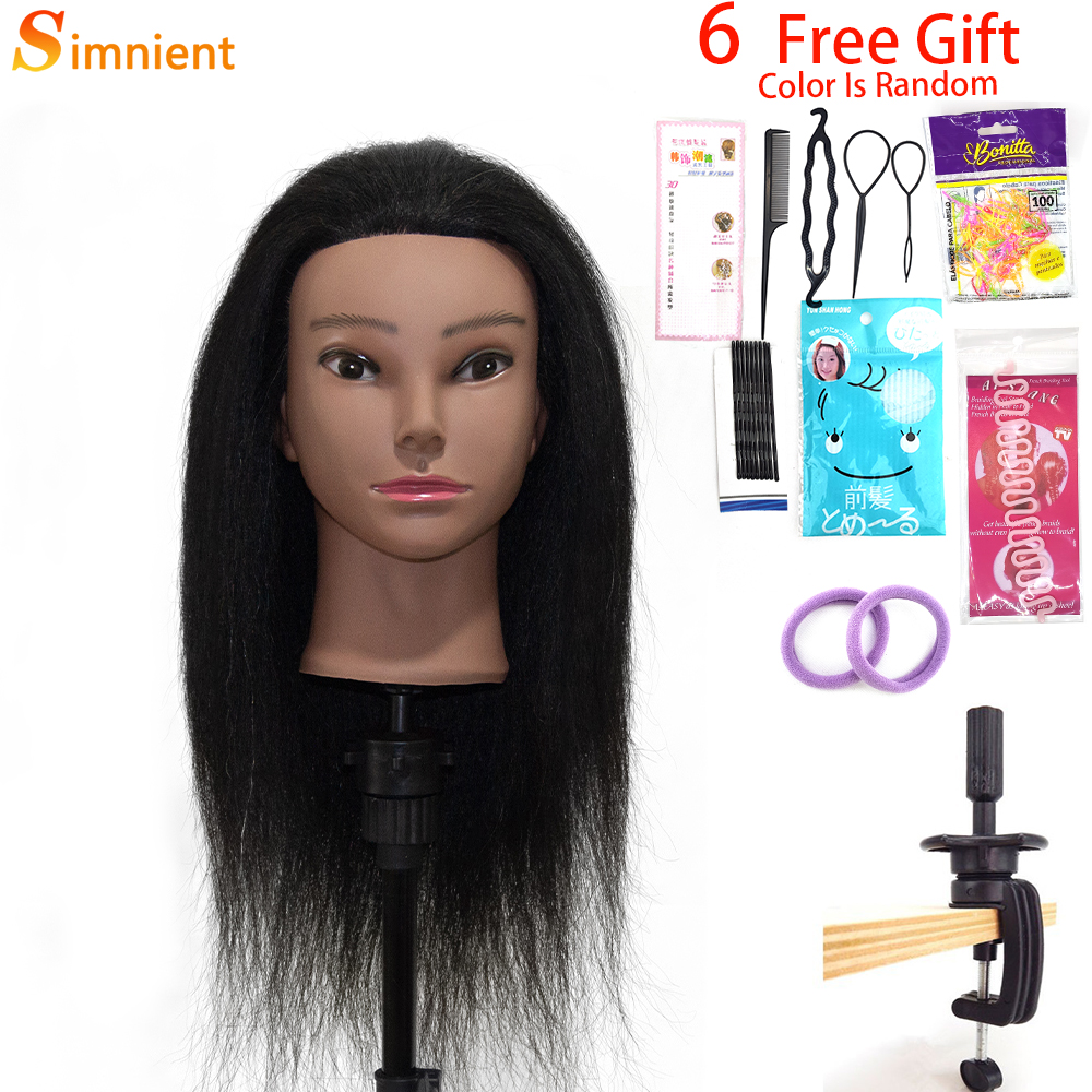 Afro Mannequin Heads With 100% Human Hair With Adjustable Tripod Hairdressing Dolls Training Head For Practice Styling Braiding: green